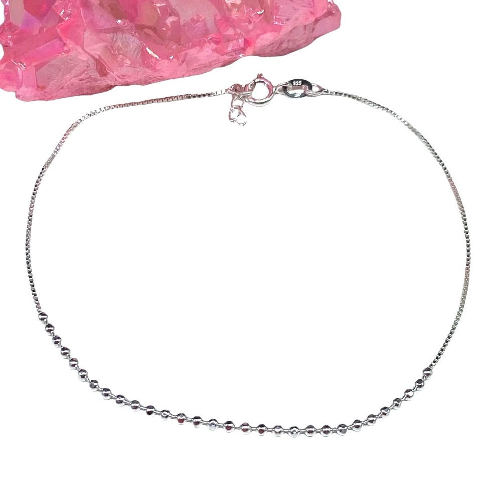 Ankle Bracelet Anklet Solid 925 Sterling Silver Beaded Box Chain - Picture 2 of 7